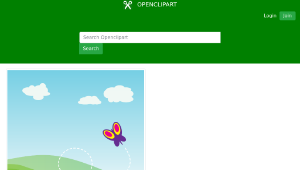 openclipart圖庫：Cartoon Hillside with Butterfly and Flowers