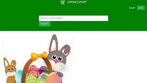 openclipart圖庫：Funny bunny face with Easter eggs in a basket with baby rabbit縮圖