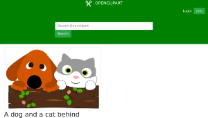 openclipart圖庫：A dog and a cat behind a tree trunk-資源代表圖