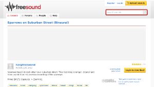 Freesound聲音庫：Sparrows on Suburban Street (Binaural)縮圖