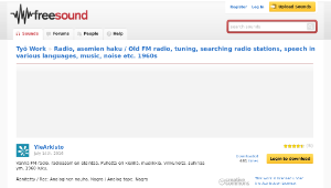 Freesound聲音庫：Radio, asemien haku / Old FM radio, tuning, searching radio stations, speech in various languages