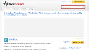 Freesound聲音庫：Tuulikello / Wind chimes, metal tubes ringing, clinking softly and quietly, a close sound