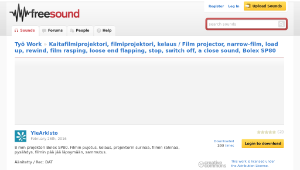 Freesound聲音庫：Kaitafilmiprojektori, filmiprojektori, kelaus / Film projector, narrow-film, load up, rewind, film-資源代表圖