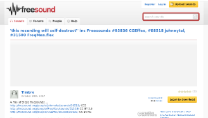 Freesound聲音庫：'this recording will self-destruct'' inc Freesounds #93836 CGEffex, #88518 johnnytal, #31508 FreqMan