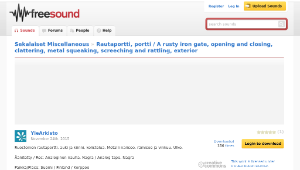 Freesound聲音庫：Rautaportti, portti / A rusty iron gate, opening and closing, clattering, metal squeaking