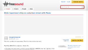 Freesound聲音庫：Birds (sparrows) chirp on suburban street with Plane