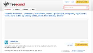 Freesound聲音庫：Lentokone, suihkukone, lentoa / Jet aircraft, aeroplane, flight in the cabin, hum, in the bg cutlery