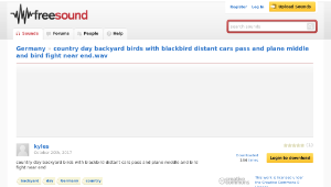 Freesound聲音庫：country day backyard birds with blackbird distant cars pass and plane middle and bird fight near end-資源代表圖