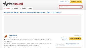 Freesound聲音庫：Rain on bitumen roof Indoors 170817_1213.wav-資源代表圖