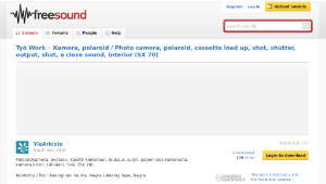 Freesound聲音庫：Kamera, polaroid / Photo camera, polaroid, cassette load up, shot, shutter, output, shut, a close-資源代表圖