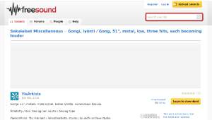 Freesound聲音庫：Gongi, lyönti / Gong, 51", metal, low, three hits, each becoming louder-資源代表圖
