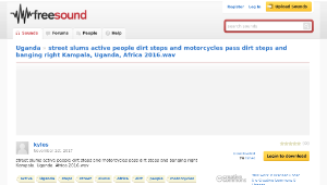 Freesound聲音庫：street slums active people dirt steps and motorcycles pass dirt steps and banging right Kampala