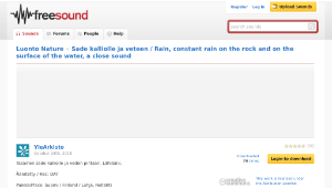 Freesound聲音庫：Sade kalliolle ja veteen / Rain, constant rain on the rock and on the surface of the water, a close