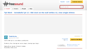 Freesound聲音庫：Seinäkello lyö 12 / Old clock on the wall strikes 12, slow single chimes-資源代表圖
