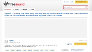 Freesound聲音庫：rooftop 2nd floor early morning nearby rooster traffic and voices calm no rumble could be small town