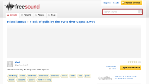 Freesound聲音庫：Flock of gulls by the Fyris river Uppsala.wav