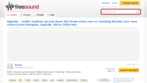 Freesound聲音庫：traffic medium up and down hill street extra revs or coasting throaty cars vans motorcycles Kampala