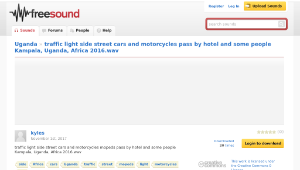 Freesound聲音庫：traffic light side street cars and motorcycles pass by hotel and some people Kampala, Uganda, Africa-資源代表圖