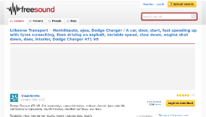 Freesound聲音庫：Henkilöauto, ajoa, Dodge Charger / A car, door, start, fast speeding up with tyres screeching, then-資源代表圖