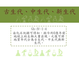 由化石紀錄可得知，距今約6億年前地球上的生物大量出現，之後可將地質年代分為古生代、中生代與新生代