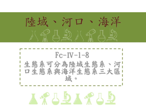 生態系可分為陸域生態系、河口生態系與海洋生態系三大區域