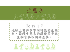 地球上有許多不同特徵的生態系，每種生態系的環境因子與生物皆具不同的差異