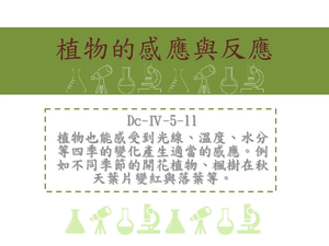 植物也能感受到光線、溫度、水分等四季的變化產生適當的感應。例如不同季節的開花植物、楓樹在秋天葉片變紅與落葉等