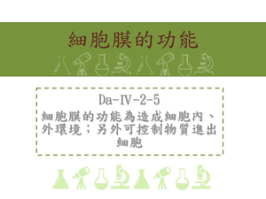 細胞膜的功能為造成細胞內、外環境；另外可控制物質進出細胞