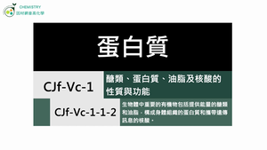 CJf-Vc-1-1-2 生物體中重要的有機物包括提供能量的醣類和油脂，構成身體組織的蛋白質，和攜帶遺傳訊息的核酸（Ⅱ）.mp4縮圖