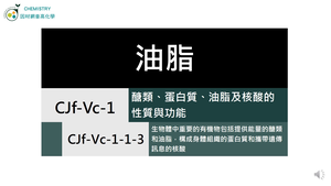 CJf-Vc-1-1-3 生物體中重要的有機物包括提供能量的醣類和油脂，構成身體組織的蛋白質，和攜帶遺傳訊息的核酸（Ⅲ）.mp4縮圖
