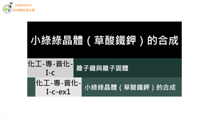 化工-專-普化-I-c-ex1 小綠綠晶體（草酸鐵鉀）的合成 ( 離子鍵／離子化合物／合成 ).mp4縮圖