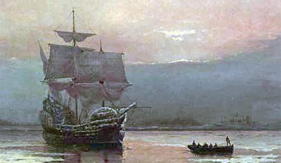 William Halsall / Mayflower in Plymouth Harbor / 公有領域